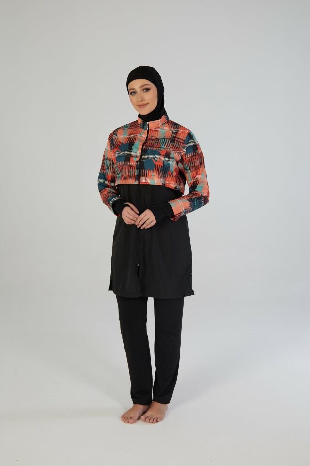 Estiva Urban Wave Tam Kapalı Croplu Pantolonlu Tesettür Mayo