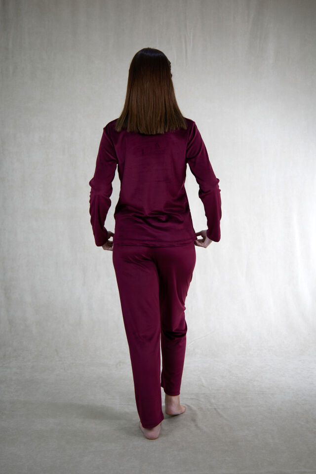 Estiva Kadın Zone Yazılı Kadife Pijama Takımı 2XL - Mürdüm