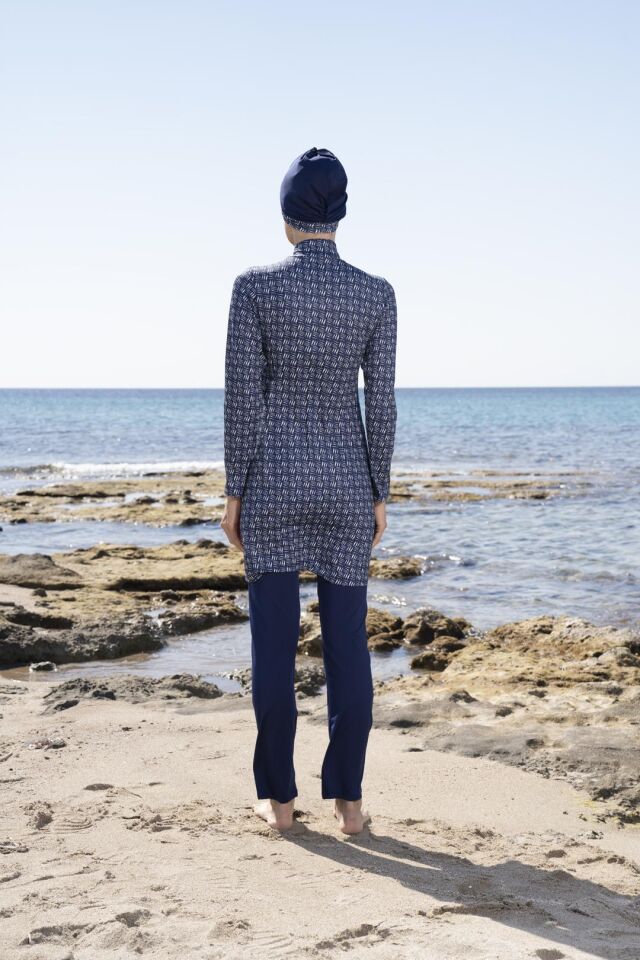 Estiva Kadın Tam Kapalı Pantolonlu Dijital Desenli Tesettür Mayo