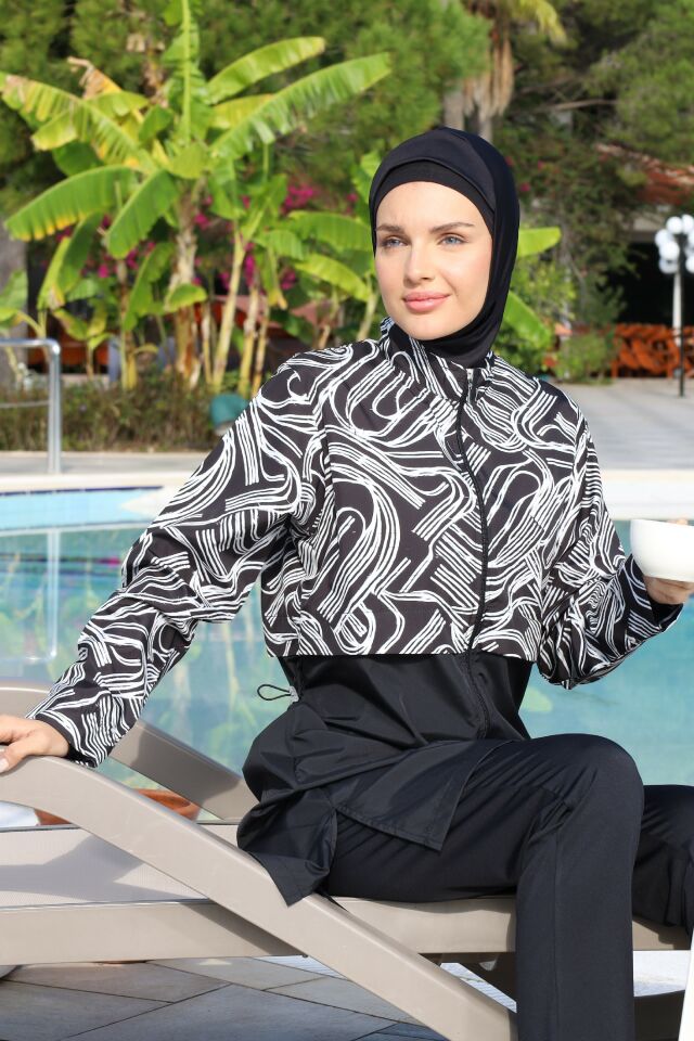 Estiva Fluid Tam Kapalı Croplu Pantolonlu Tesettür Mayo