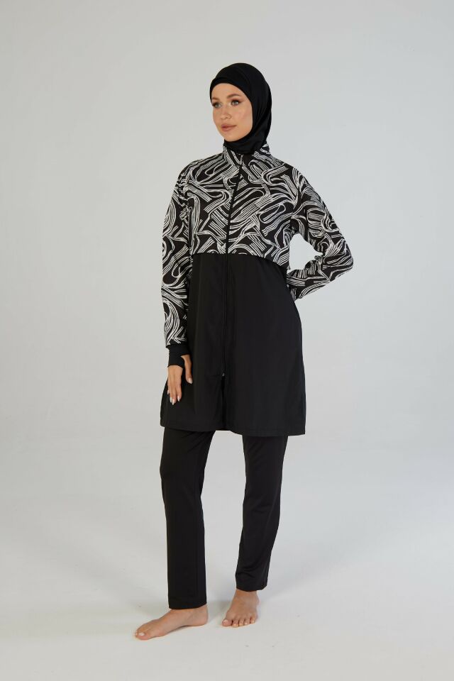 Estiva Fluid Tam Kapalı Croplu Pantolonlu Tesettür Mayo