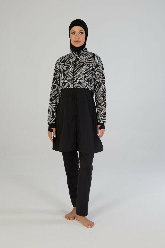 Estiva Fluid Tam Kapalı Croplu Pantolonlu Tesettür Mayo