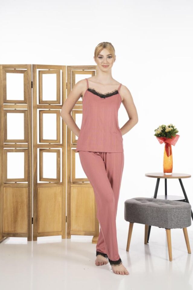 Estiva Kadın İp Askılı Likra Viskon Yazlık Pijama Takımı S - Pudra