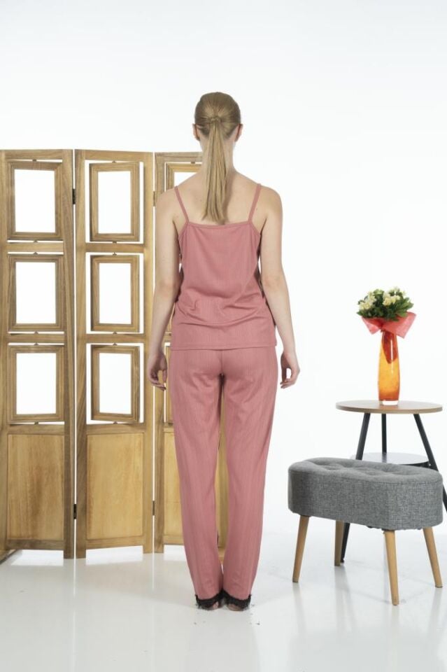 Estiva Kadın İp Askılı Likra Viskon Yazlık Pijama Takımı L - Pudra