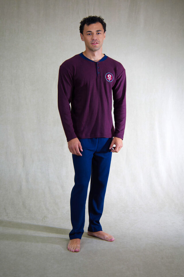 Estiva Erkek Nakışlı Patlı İnterlok Şardonlu Pijama Takımı