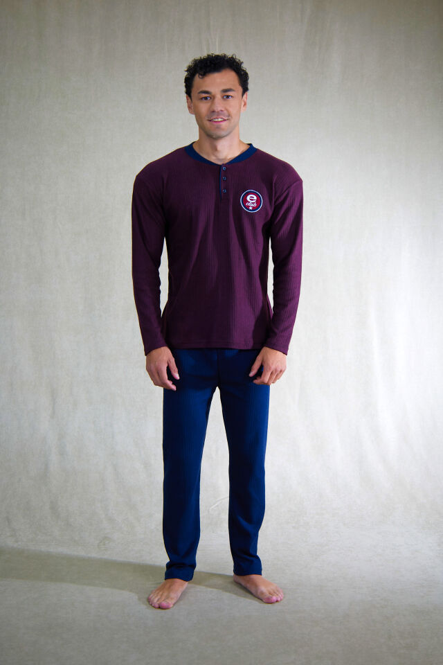 Estiva Erkek Nakışlı Patlı İnterlok Şardonlu Pijama Takımı M - Bordo