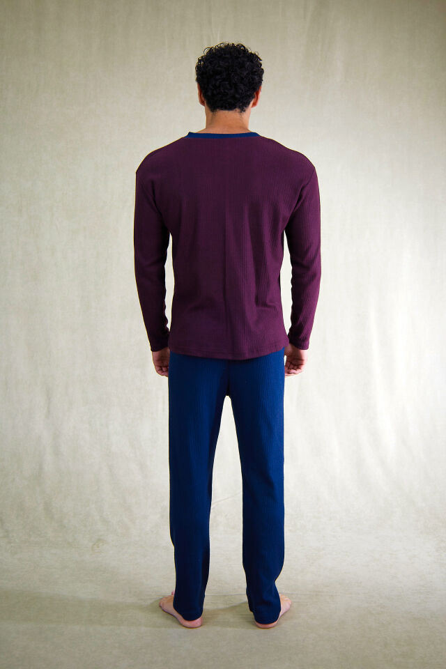 Estiva Erkek Nakışlı Patlı İnterlok Şardonlu Pijama Takımı M - Bordo