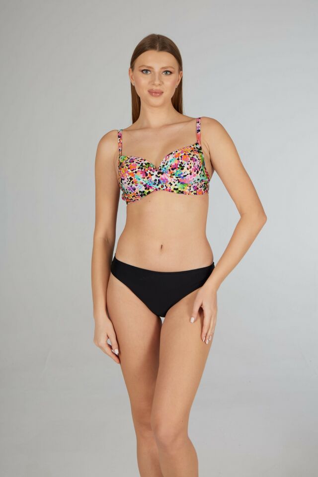 Estiva Kadın Renk Desenli Siyah Kaplı Emprime Bikini Takımı