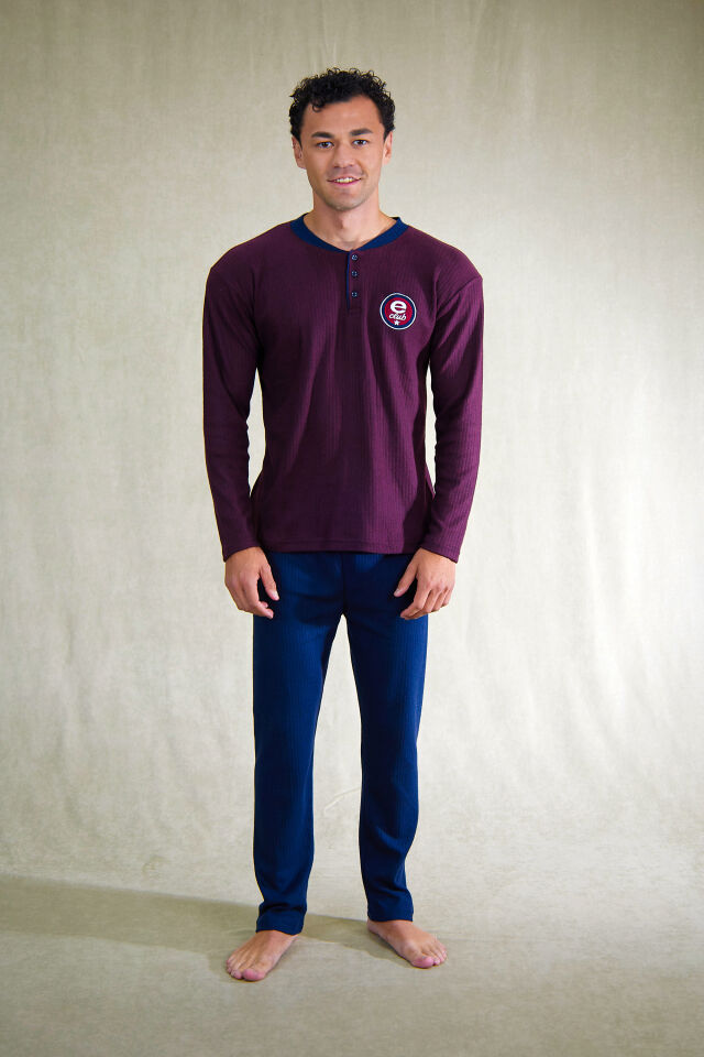 Estiva Erkek Nakışlı Patlı İnterlok Şardonlu Pijama Takımı XL - Bordo