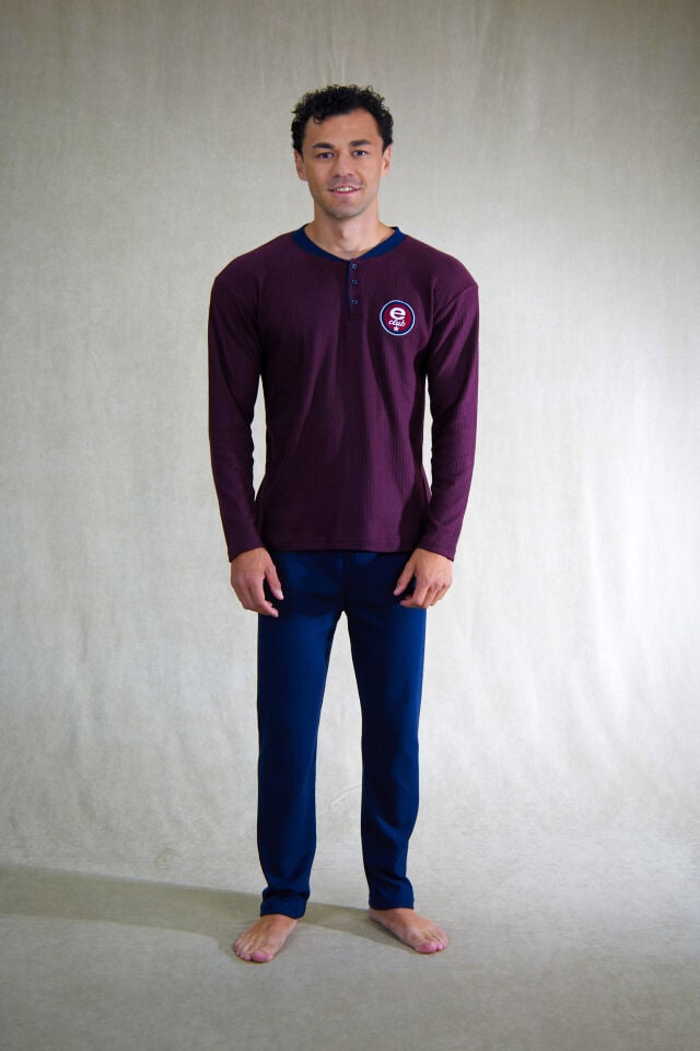 Estiva Erkek Nakışlı Patlı İnterlok Şardonlu Pijama Takımı XL - Bordo
