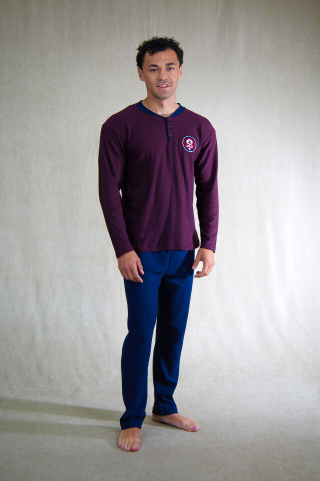 Estiva Erkek Nakışlı Patlı İnterlok Şardonlu Pijama Takımı 2XL - Bordo