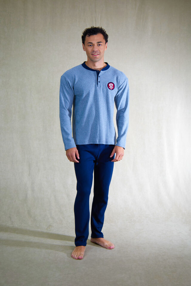 Estiva Erkek Nakışlı Patlı İnterlok Şardonlu Pijama Takımı 2XL - Füme