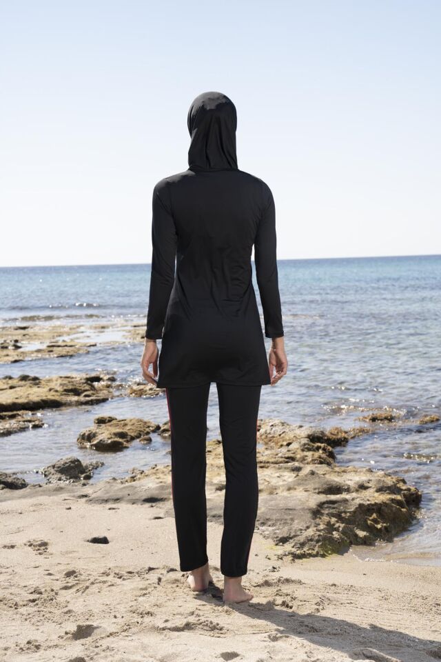 Estiva Kadın Tam Kapalı Pantolonlu Biyeli Tesettür Mayo 44 - Siyah