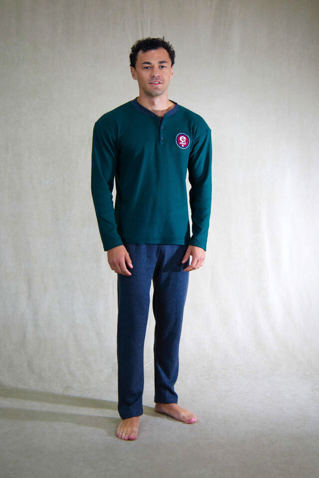 Estiva Erkek Nakışlı Patlı İnterlok Şardonlu Pijama Takımı XL - Nefti