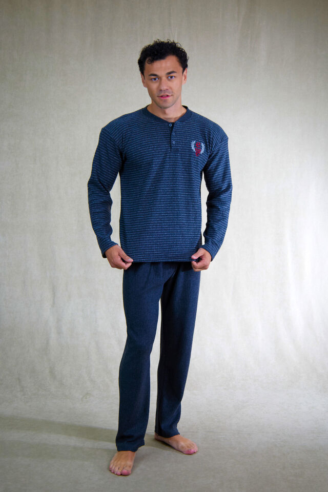 Estiva Erkek Çizgili Patlı İnterlok Şardonlu Pijama Takımı