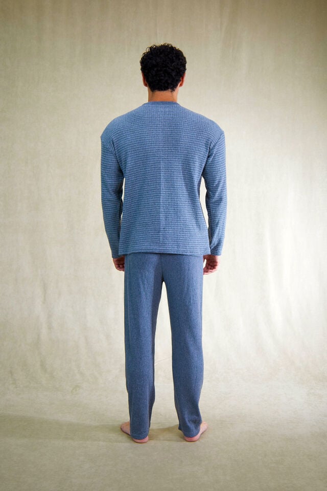 Estiva Erkek Çizgili Patlı İnterlok Şardonlu Pijama Takımı XL - Gri