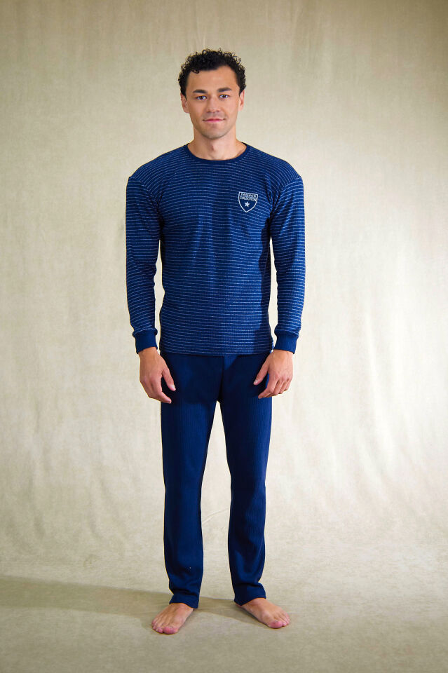 Estiva Erkek Çizgili İnterlok Şardonlu Pijama Takımı