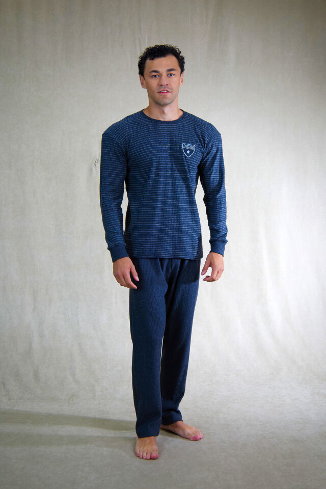 Estiva Erkek Çizgili İnterlok Şardonlu Pijama Takımı 2XL - ANTRASİT